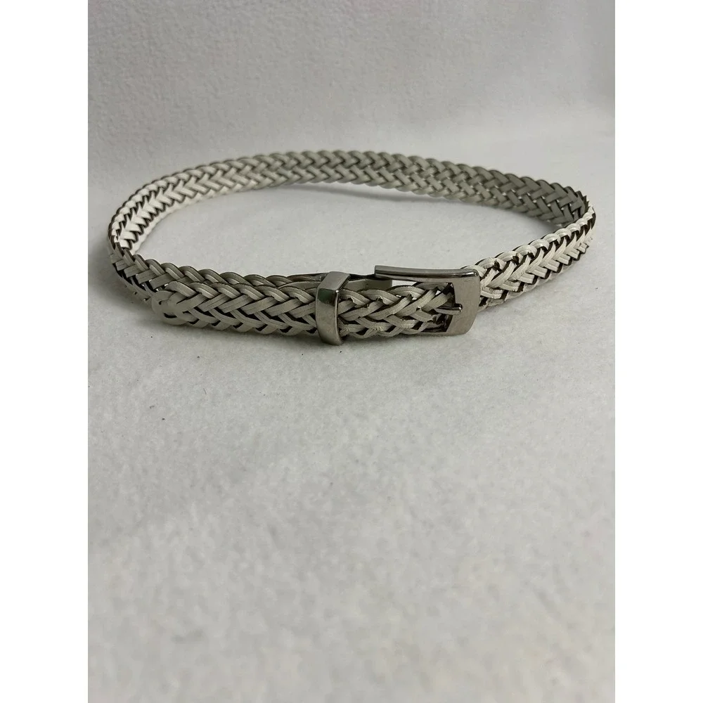 Boho Coastal Nautical Womens SM White Braided Woven Leather Slim Belt